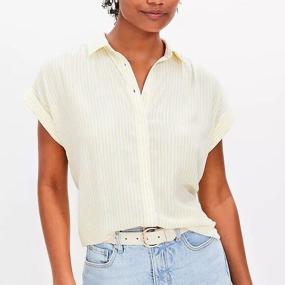 Loft Women's Yellow Striped Dolman Shirt Size S - Picture 1 of 6
